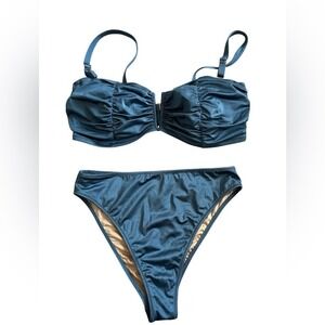 Blue Ruched Bikini Set